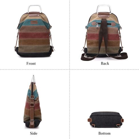 PORRASSO Women Backpack Canvas Crossbody Bag Multi-Color Striped Shoulder Bag Satchel Ladies Tote Daypack for Travel Work Shopping Daily Use Red in Kuwait