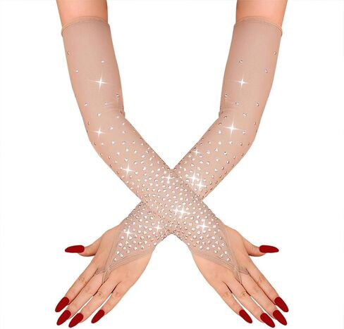 CASDRE Rhinestone Fingerless Gloves Long Evening Party Arm Sleeves Sparkly Halloween Cosplay Accessories for Women and Girls in Saudi Arabia