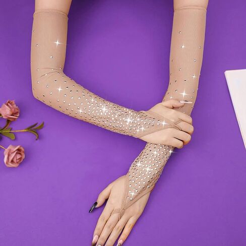 CASDRE Rhinestone Fingerless Gloves Long Evening Party Arm Sleeves Sparkly Halloween Cosplay Accessories for Women and Girls in Saudi Arabia