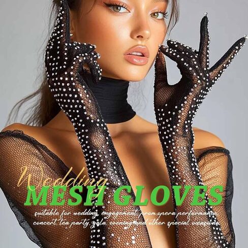 CASDRE Rhinestone Fingerless Gloves Long Evening Party Arm Sleeves Sparkly Halloween Cosplay Accessories for Women and Girls in Saudi Arabia