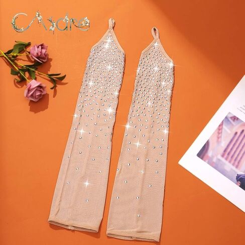 CASDRE Rhinestone Fingerless Gloves Long Evening Party Arm Sleeves Sparkly Halloween Cosplay Accessories for Women and Girls in Saudi Arabia