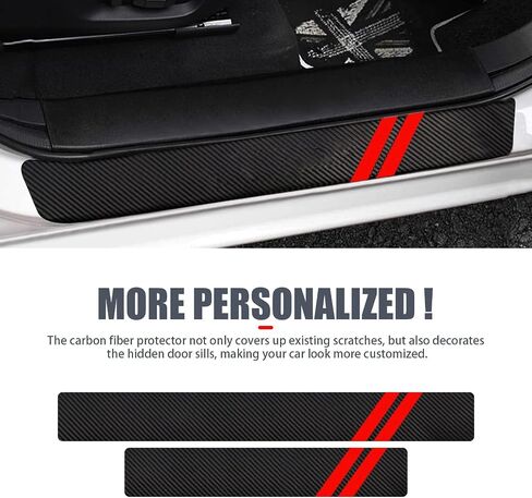 4 PCS Car Door Sill Protector, Car Door Entry Guard Sill Protector with Plastic Scraper Carbon Fiber Leather Threshold Stickers, Trunk Anti-scratch Decoration, Universal for Most Cars (Red) in Saudi Arabia