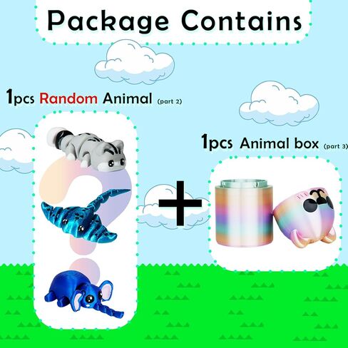 22PCS 3D Printed Mini Animal Set, 20pcs + 1Random Pet + 1 Gift Box, Cute 3-D Print Fidget Animals Executive Desk Decoration, Gradient Silk Rainbow in Kuwait