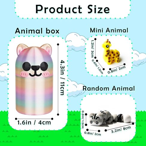 22PCS 3D Printed Mini Animal Set, 20pcs + 1Random Pet + 1 Gift Box, Cute 3-D Print Fidget Animals Executive Desk Decoration, Gradient Silk Rainbow in Kuwait