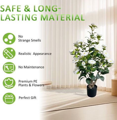 2 Pack 39" Artificial Camellia Tree, 3.2 Ft Fake Camellia Plant with 28 Blooming White Flowers, Artificial Plants in Pot for Home Front Door Christmas Indoor & Outdoor Decor in Saudi Arabia