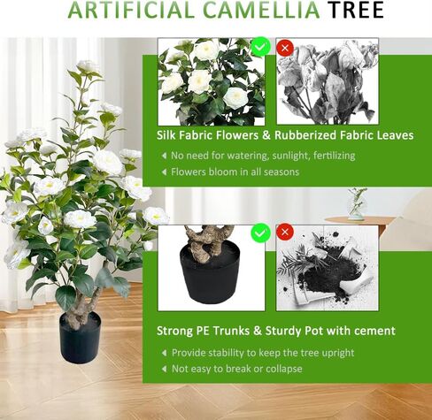 2 Pack 39" Artificial Camellia Tree, 3.2 Ft Fake Camellia Plant with 28 Blooming White Flowers, Artificial Plants in Pot for Home Front Door Christmas Indoor & Outdoor Decor in Saudi Arabia