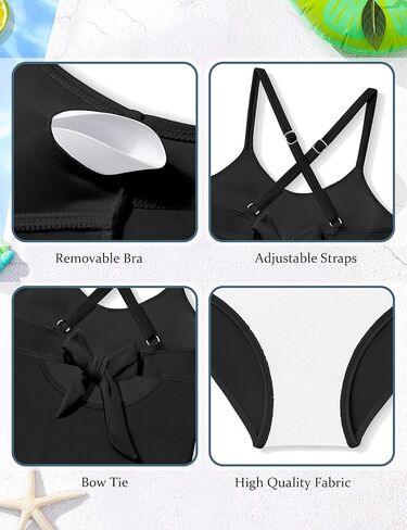 WIQI Girls Swimsuit Criss Cross Ruched One Piece Bathing Suit for Girls Adjustable Tie Back Swimwear 9-16Y in Kuwait