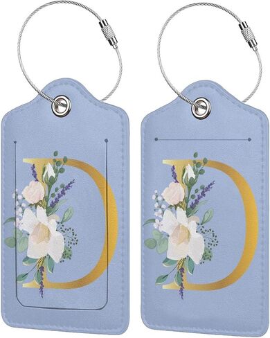 2 PCS Flower Lette N Luggage Tag for Suitcases Leather Travel Cruise Luggage Tags with Stainless Steel Loop Privacy Cover Id Label Suitcase Tags Blue in Saudi Arabia