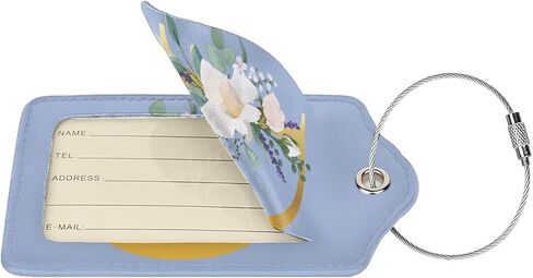 2 PCS Flower Lette N Luggage Tag for Suitcases Leather Travel Cruise Luggage Tags with Stainless Steel Loop Privacy Cover Id Label Suitcase Tags Blue in Saudi Arabia