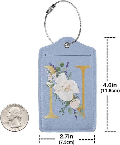 2 PCS Flower Lette N Luggage Tag for Suitcases Leather Travel Cruise Luggage Tags with Stainless Steel Loop Privacy Cover Id Label Suitcase Tags Blue in Saudi Arabia