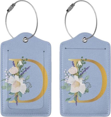 2 PCS Flower Lette N Luggage Tag for Suitcases Leather Travel Cruise Luggage Tags with Stainless Steel Loop Privacy Cover Id Label Suitcase Tags Blue in Saudi Arabia