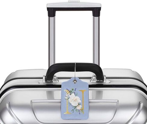 2 PCS Flower Lette N Luggage Tag for Suitcases Leather Travel Cruise Luggage Tags with Stainless Steel Loop Privacy Cover Id Label Suitcase Tags Blue in Saudi Arabia