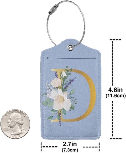 2 PCS Flower Lette N Luggage Tag for Suitcases Leather Travel Cruise Luggage Tags with Stainless Steel Loop Privacy Cover Id Label Suitcase Tags Blue in Saudi Arabia