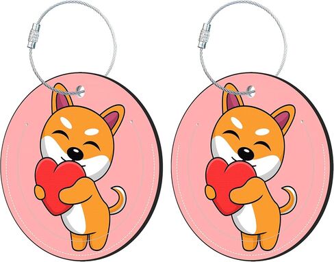 Round Luggage Tag for Suitcases,Yellow Cute Shiba Dog 2 Pack Leather Travel Luggage Tags with Name ID Label Privacy Flap and Steel Loop for Women and Men Suitcases Travel Bags Luggage Bags in Saudi Arabia