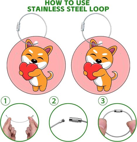 Round Luggage Tag for Suitcases,Yellow Cute Shiba Dog 2 Pack Leather Travel Luggage Tags with Name ID Label Privacy Flap and Steel Loop for Women and Men Suitcases Travel Bags Luggage Bags in Saudi Arabia