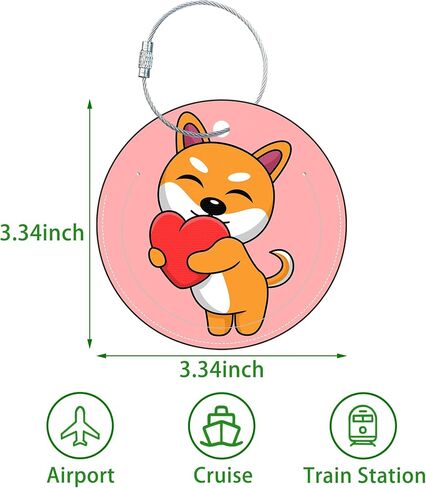 Round Luggage Tag for Suitcases,Yellow Cute Shiba Dog 2 Pack Leather Travel Luggage Tags with Name ID Label Privacy Flap and Steel Loop for Women and Men Suitcases Travel Bags Luggage Bags in Saudi Arabia
