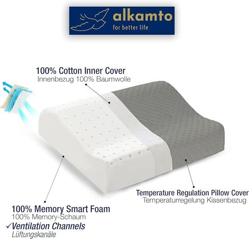 alkamto Travel & Camping Comfortable Memory Foam Pillow with Extra Cotton Cover – Easy to Carry Portable Bag – Temperature Regulating Pillow Case - Perfect for Travelling/Fishing/Backpacking/Hiking in Kuwait