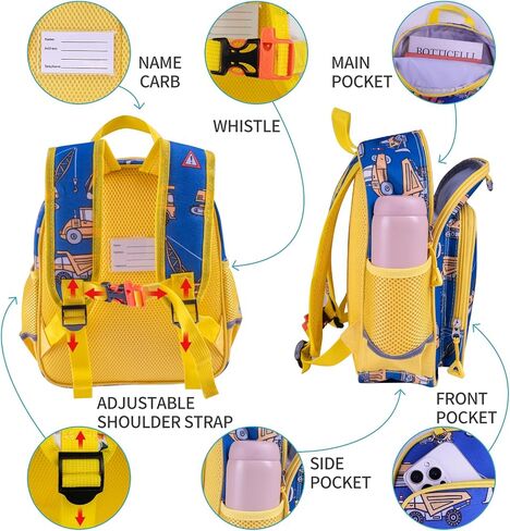 12 Inch Kids Toddler Preschool Travel Backpack Cute Cartoon Backpack For Girls Boys Baby School Bag for Ages 2-4 Daycare Travel Bags for Outdoor Sports Lightweight Anti-Loss(Blue excavator) in Saudi Arabia