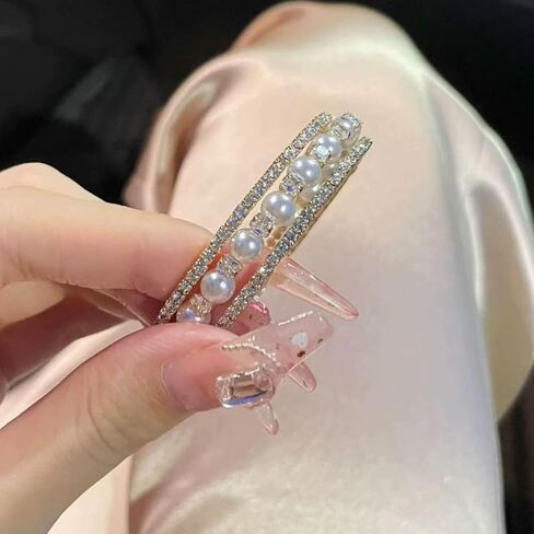 Pearl Stretch Cuff Bracelet for Women Adjustable Rhinestone Crystal Bracelet Wedding Party Brides Bridesmaid Jewelry in Saudi Arabia