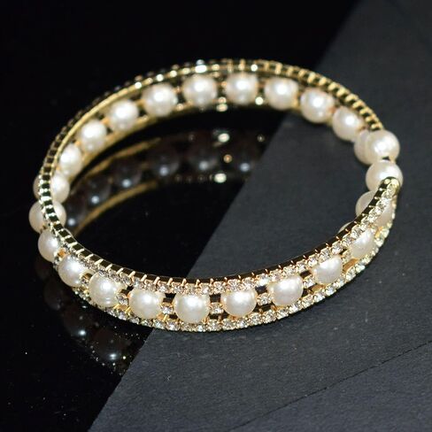 Pearl Stretch Cuff Bracelet for Women Adjustable Rhinestone Crystal Bracelet Wedding Party Brides Bridesmaid Jewelry in Saudi Arabia