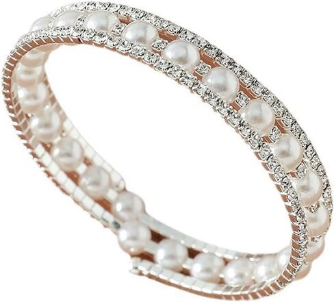 Pearl Stretch Cuff Bracelet for Women Adjustable Rhinestone Crystal Bracelet Wedding Party Brides Bridesmaid Jewelry in Saudi Arabia