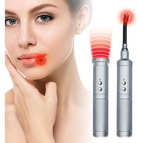 Red Light Therapy Device, Upgrades Cold Sore Canker Sore Treatment Device, Infrared Light Therapy for Lips Mouth Nose Ear Knee Feet Hands Joint Muscle Nerve Pain Relief with Removable Tip Silver
