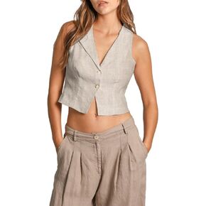 Amazhiyu Womens 100 ٪ Linen Summer Button Up Crip Top Lapel Weistcoat Stest