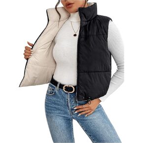 SOLY HUX Women's Zip Up Reversible Puffer Vest Jacket Mock Neck Sleeveless Padded Coat Winter Warm Outerwear