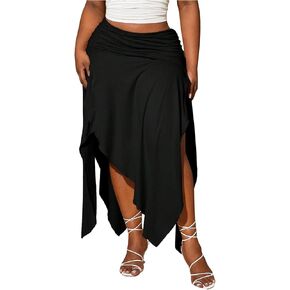 Soly Hux Women's Plus Size Size Ruched Cerastic Elastic Hend Ensymetrical Hends Tarts Long