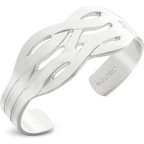 KA-TAL' Cuff Bracelet for Small Wrist Silver-Tone Shiny Outside and Brushed Finish Inside with Gift Pouch and Polishing Cloth