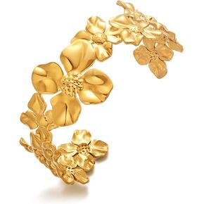 Gold Flower Cuff Bracelets for Women Vintage Boho Irregular Floral Open Bangle Bracelet Fashion Statement Gold Bracelets Wide Arm Cuffs