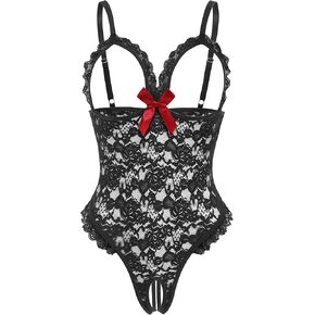 Avidlove One Piece Lingerie Sexy Teddy Ruffle V Neck Bodysuit Lace Nightie in Kuwait