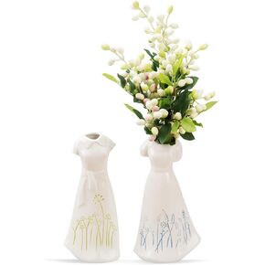 Handcrafted White Ceramic Vase Set of 2 - Modern Nordic Centerpiece Decor for Living Room & Entryway, Boho Farmhouse Home Accents with Pampas Grass
