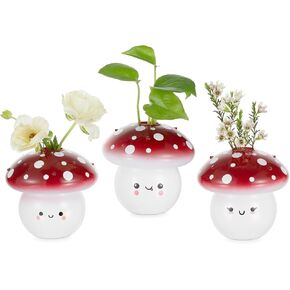 Glasseam Glass Mushroom Vases for Flowers: Small Flower Vase Set of 3 Cute Bud Vases for Home Room Table Decor - Mini Vases with Facial Expression - Unique Emotional Support Gifts for Women