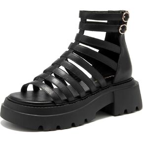 BEAU TODAY Womens Platform Sandals, Chunky Gladiator Sandals for Women, Leather Fisherman Sandals for Women with Back Zipper Open Toe, Lightweight Casual Comfort Fashion Dressy Shoes