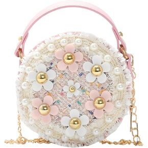 Girls Princess Purse, Fashion Cute Pearl Five Color Flower Pattern Crossbody Handbag Gifts for Teen Girls(Pink)