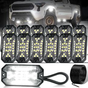 12 Pods White Rock Lights for Trucks, 6500K Pure White, Super Bright LED Underglow Light, 10m Extension Wire, IP68 Waterproof for SUV UTV ATV RZR Car Boats