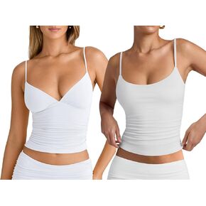 Pinkmstyle White Spaghetti Strap Cami Tank Top 2 قطعة من المتوسطة