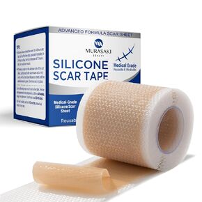 Murasaki Beauty Silicone Scar Scar & Sheets-إزالة على keloids ، الحروق ، التآكل ، القسم C ، وندوب جراحية-آمنة للبالغين والأطفال-1.6 "× 60" Roll-4 × 1.5m (حزمة 1) (1.6x60inch)