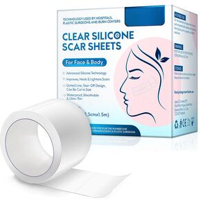 Professional medical grade silicone scar tape (1"x 59") for scar healing. Reusable and effective for surgical scars, C-sections, burns, keloids, and acne, helping to reduce and smooth scars.
