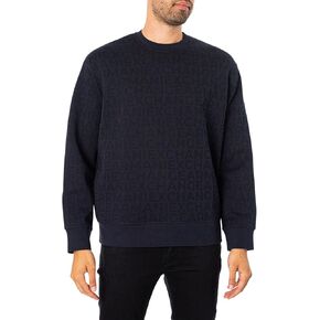 Armani Exchange Men's All Over Logo Stretch Bonded Cotton Crewneck Sweatshirt
