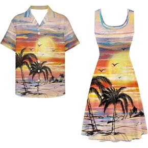 Dreaweet Summer Dresses for Women A-LINE Slyveless Flowy Sun Dresses ، وقمصان للرجال غير الرسميين ، وزوجين مطابقة للملابس