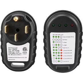 280 Circuit Analyzer Plug with Pedestal Tester and LED Indicator Lights for RV's, Travel Trailers, Motorhomes - 50 Amp, NEMA 14-50P, ETL-Certified