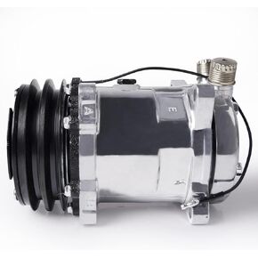 Universal A/C Compressor, 12V Air Conditioning Compressor 2 Grooves Fit for Sanden 508 2PK Style SD 508 5H14 R134A V Belt (Pre-Filled with Oil) Chrome