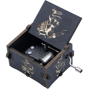 Music Box, Hand Crank Wood Musical Box, Wooden Antique Engraved Carved Crafts Gift for Wedding, Valentines, Christmas, Birthday (Song of Storms Black)