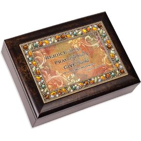 Cottage Garden Rejoice Always Earth Tone Jeweled Music Box Plays Tune Amazing Grace
