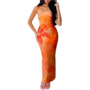 GORGLITTER Women's Ombre Tube Top Dress Bodycon Maxi Strapless Party Dresses
