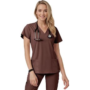 قمم فرك للنساء - أزياء V -Neck Top Scrubs مع 4 جيوب ، قمة فرك طبية للنساء الناعم ، رعاية سهلة