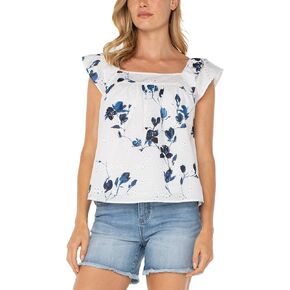 Liverpool Women's Short Sleeve Square Neck Woven Blouse
