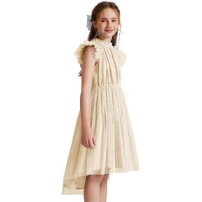 Quedoris Girls Tulle Dress الرقبة المرنة والخصر ثلاث طبقات الكشكش كوكتيل فستان عالي الحزب